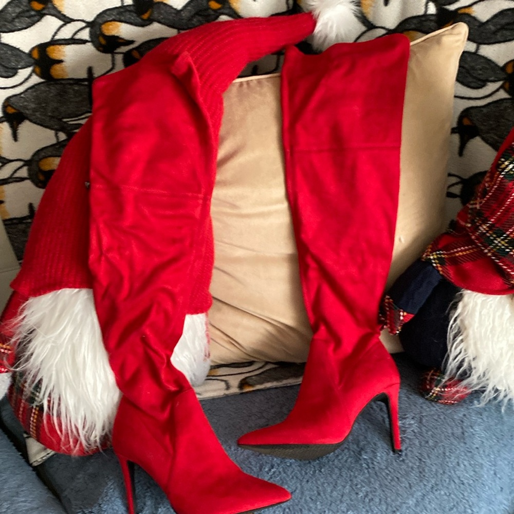 Red over the knee boots
